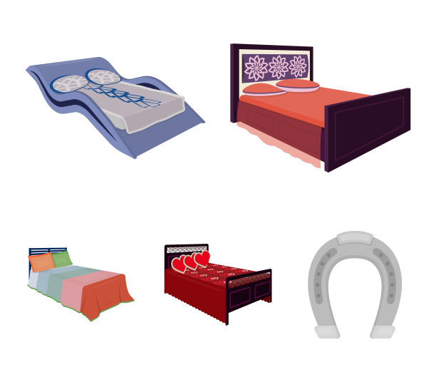 不同的床卡通图标在集合为图片下载