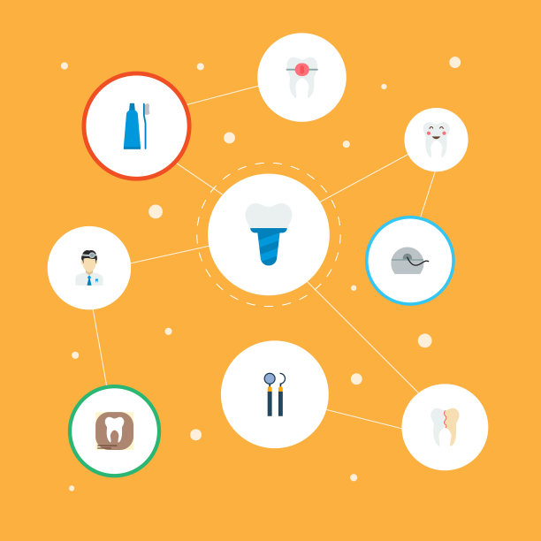 一套牙齿图标平风格符号与镜子图片下载