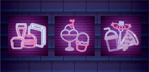 一套快餐霓虹灯标签图片下载