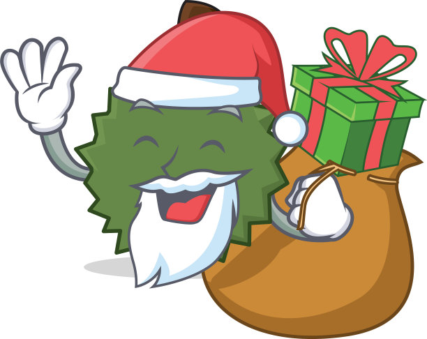 圣诞老人用卡通造型的礼物榴莲做吉祥物图片下载