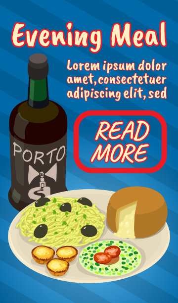 晚餐概念旗帜漫画等角图片下载