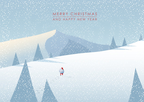 冬季山景风景行走的圣诞老人图片下载