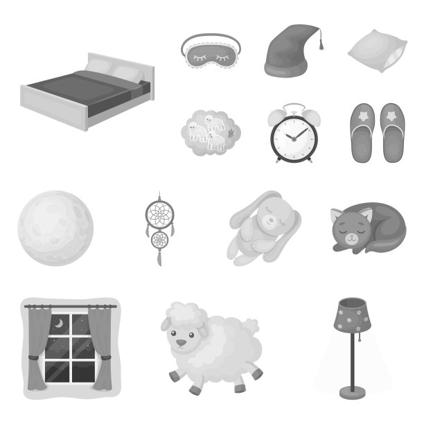 休息和睡眠单色图标集合图片下载