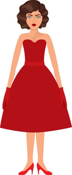 穿着红色舞会礼服，留着八十年代发型的女人图片下载