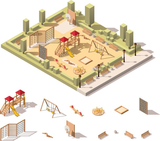 等距低多边形操场图标图片下载