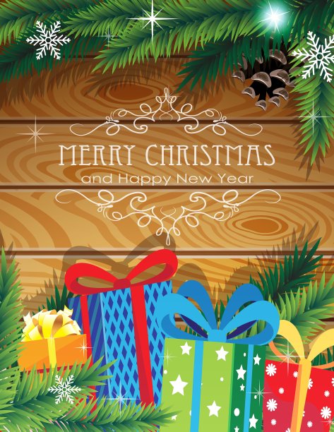 木制背景的圣诞礼物图片下载