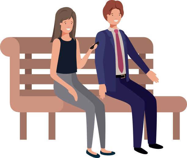 夫妻商务坐在公园椅子的化身图片下载
