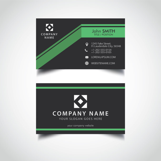 简单的绿色和深色名片图片下载