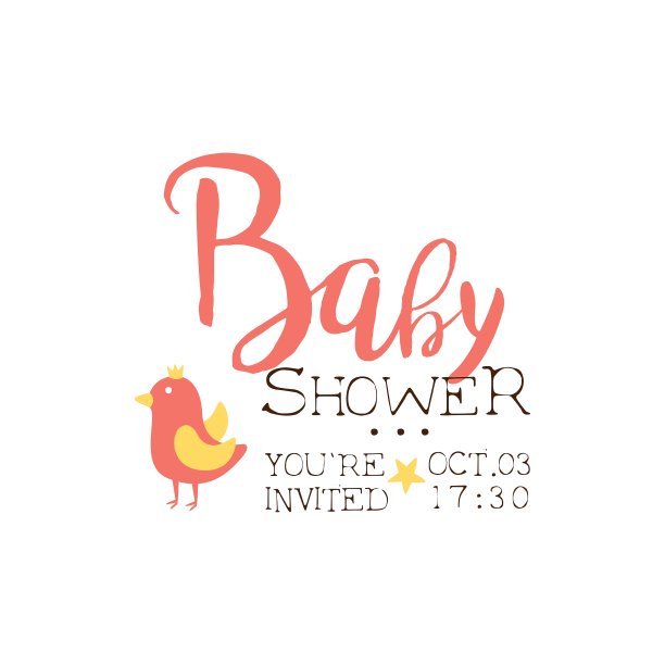 婴儿淋浴邀请设计模板与鸟图片下载