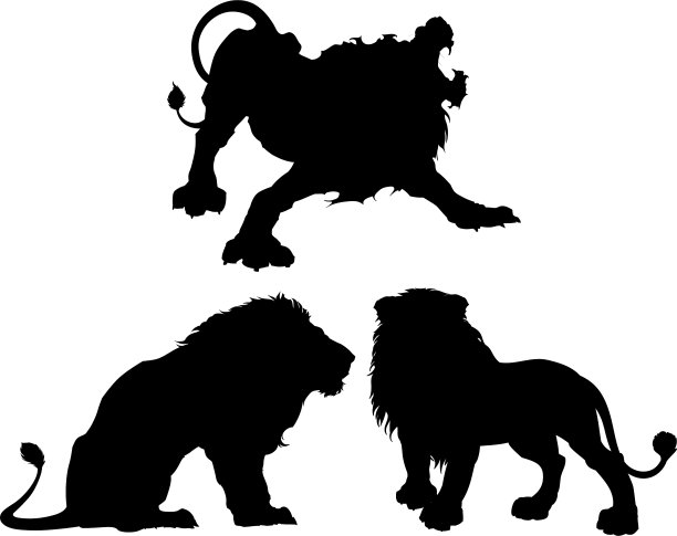 三种不同姿势的狮子剪影图片下载