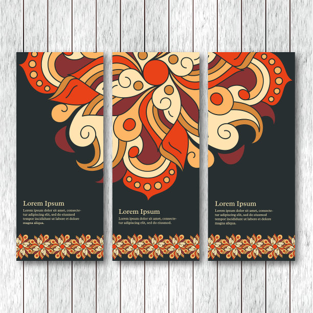 一套垂直的横幅传单与曼荼罗图片下载