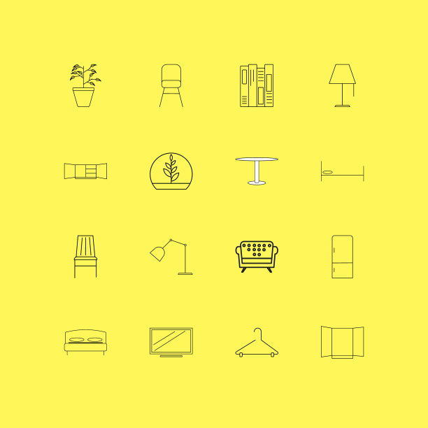家具线性图标设置简单的轮廓图标图片下载