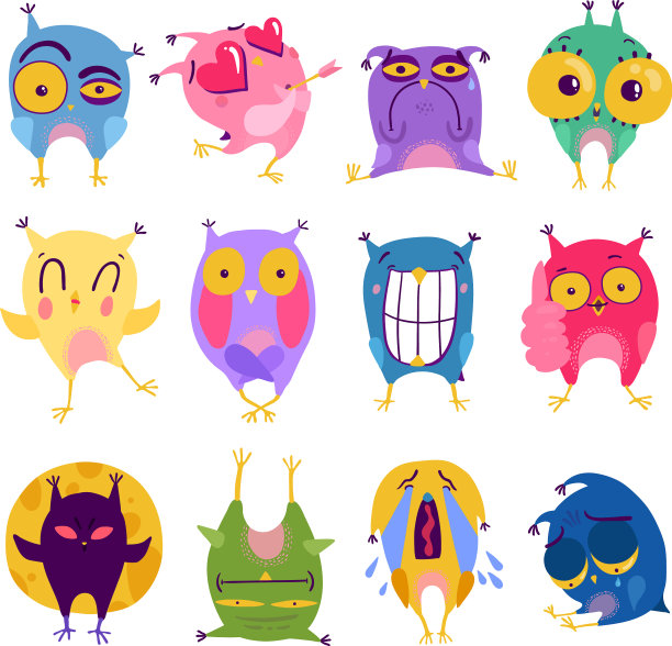 情绪猫头鹰贴纸套装图片下载