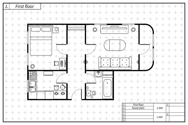 房子的黑色建筑平面图，里面有家具图片下载