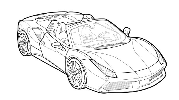 画一辆带有黑色线条的平坦跑车图片下载