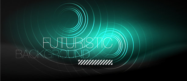 黑色抽象背景与发光的霓虹灯圈图片下载