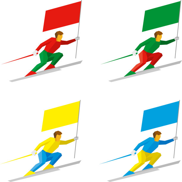 一组简单的运动员滑雪与彩旗图片下载