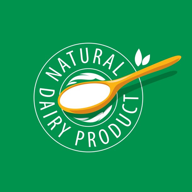 带有牛奶产品的标志勺图片下载