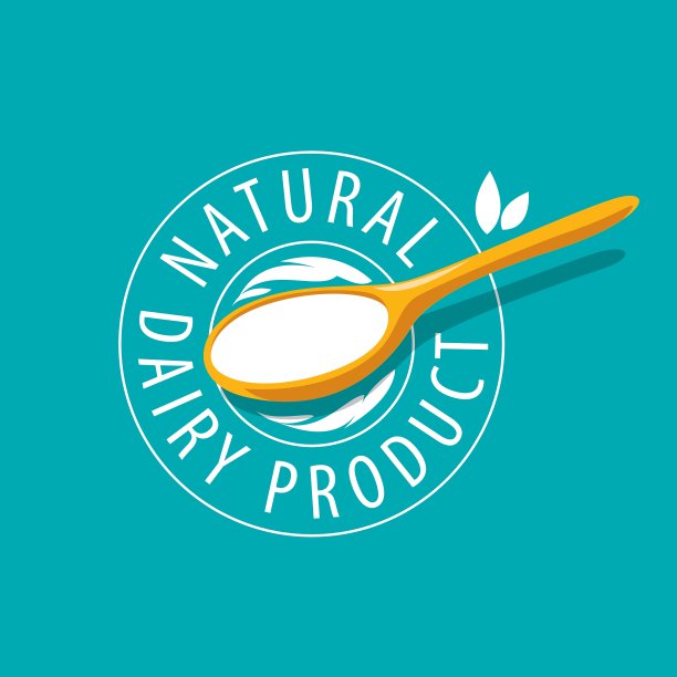 带有牛奶产品的标志勺图片下载