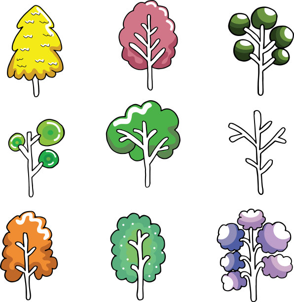 可爱的树颜色集涂鸦图片下载
