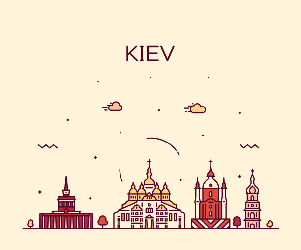 基辅天际线城市乌克兰线性风格图片下载