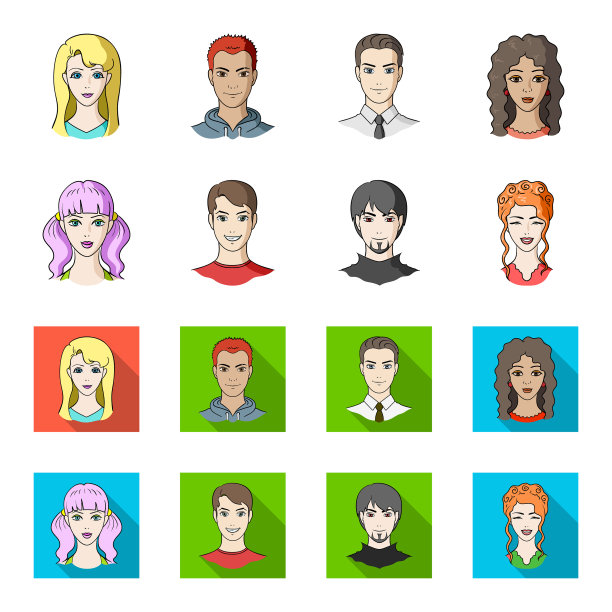 年轻人的不同外观，头像和脸图片下载