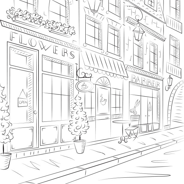 老城区的街道上有古老的建筑和咖啡馆图片下载