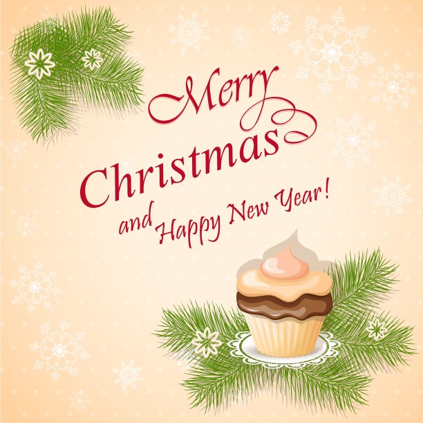 带纸杯蛋糕的圣诞卡片图片下载
