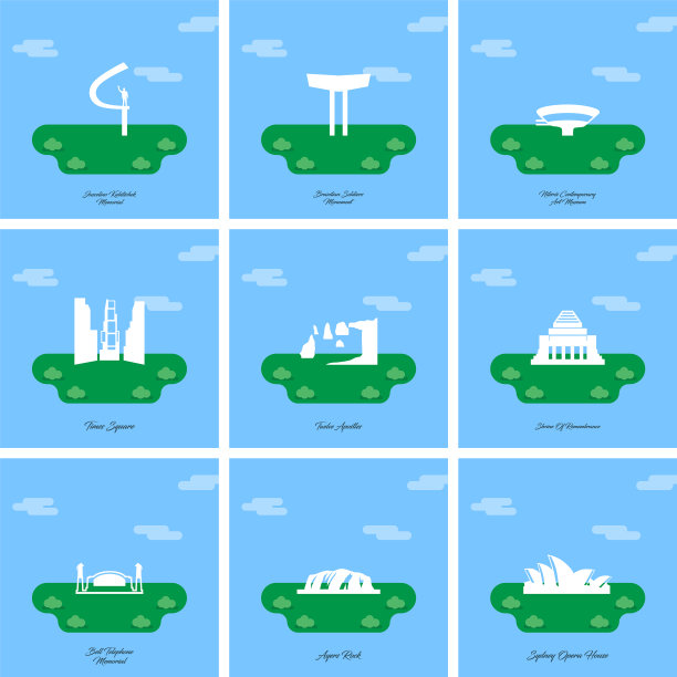 世界著名的纪念碑和地标设计图片下载