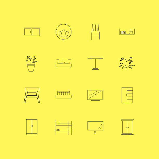 家具线性图标设置简单的轮廓图标图片下载