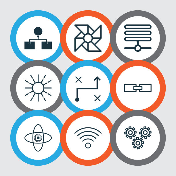 一套9个机器人图标包括机械部件图片下载