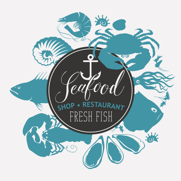 海产标志与海洋居民和字母图片下载
