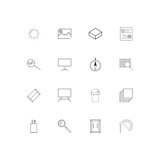 创意过程和设计线性薄图标集图片下载