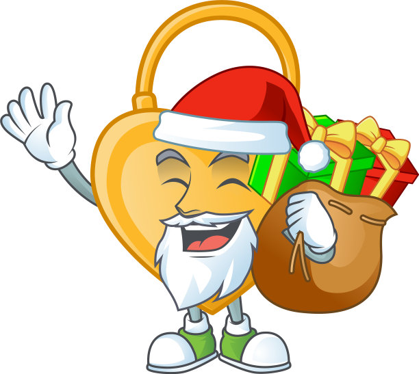 圣诞老人用爱心挂锁卡通礼品袋图片下载