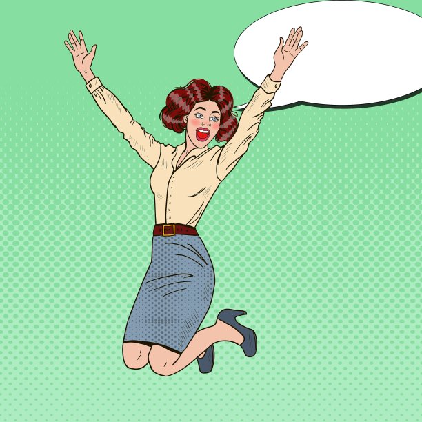 波普艺术成功跳跃的商业女性图片下载