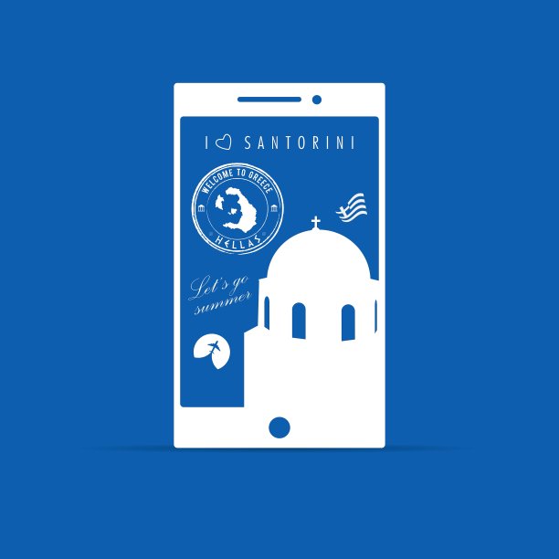 希腊圣托里尼岛天堂上的手机图片下载