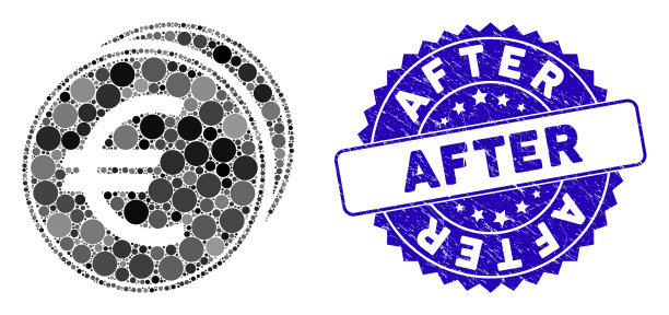 拼贴欧元硬币图标与刮后印章图片下载