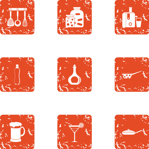 乡村食品图标设置垃圾摇滚风格图片下载