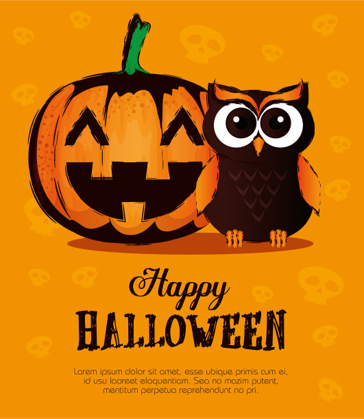 带猫头鹰的万圣节快乐卡片图片下载