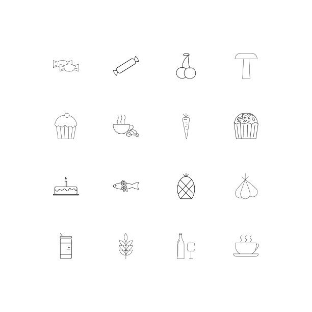 食物和饮料线性瘦图标设置概述图片下载