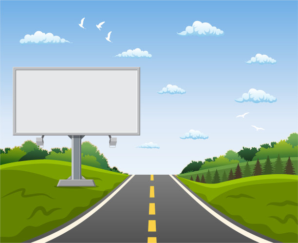道路上的空白广告牌和路边的树木图片下载