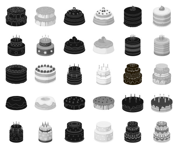 蛋糕和甜点黑色单色图标设置图片下载