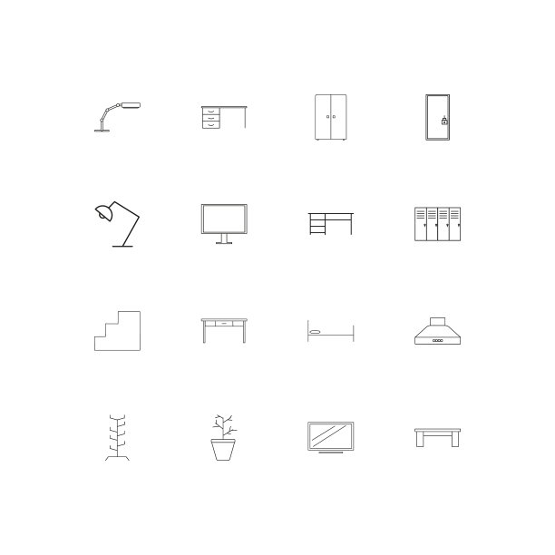 家具和家庭口音线性薄图标集图片下载