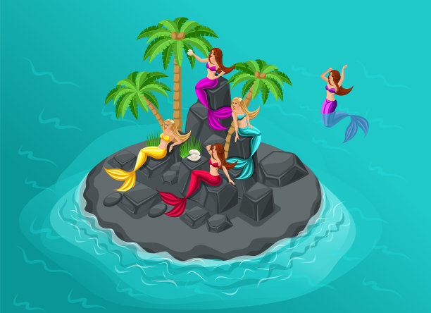 等距是一个小岛上的美人鱼在海里图片下载