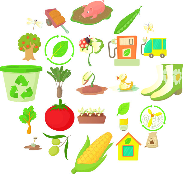 水果种植图标设置卡通风格图片下载