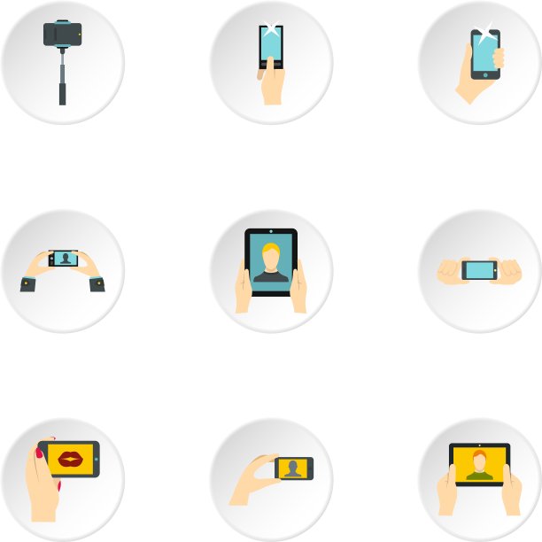 照片上的智能手机图标设置扁平风格图片下载