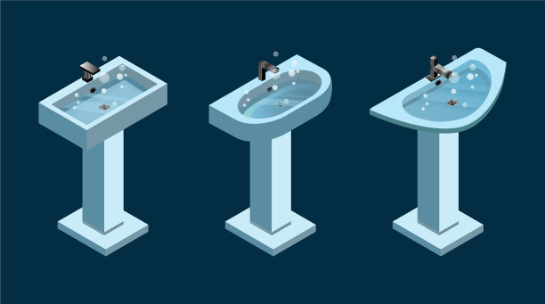 一套等距浅蓝色洗脸盆图片下载