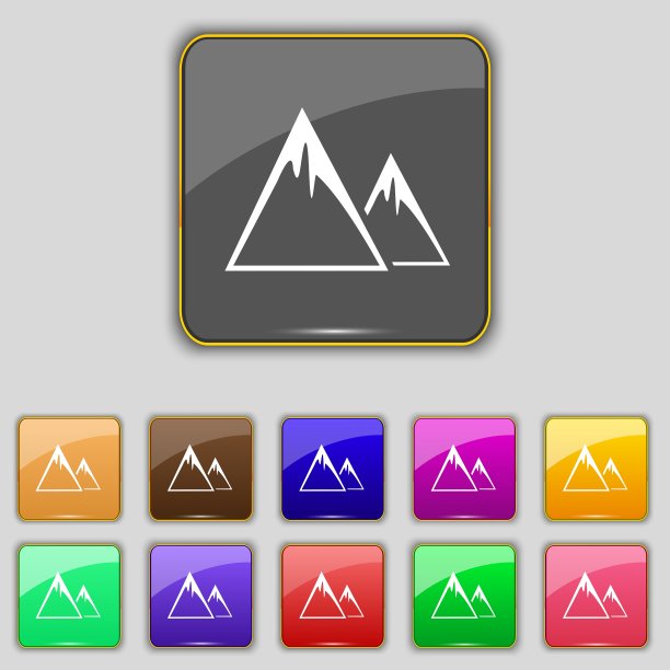 山图标标志设置为11个颜色的按钮图片下载