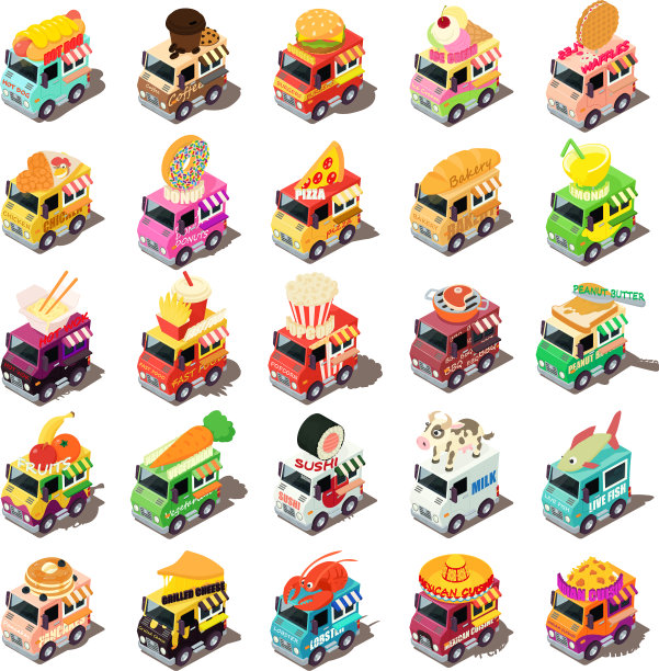 餐车图标设置等距风格图片下载