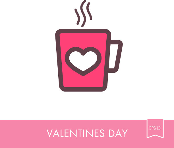 茶杯上有心形和蒸汽细线的图标图片下载